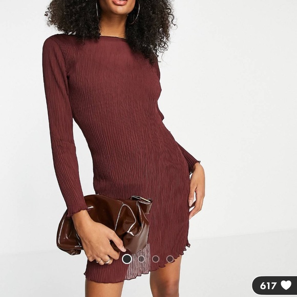Never worn chic asos brown scrunched material mini dress with slip - Picture 2 of 5
